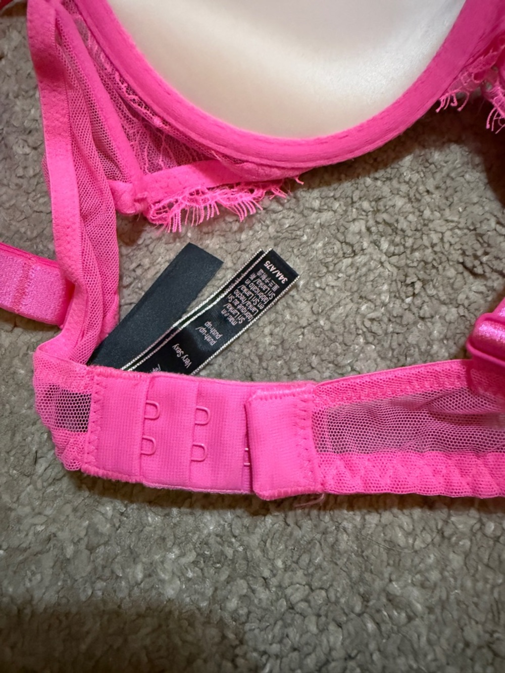 Victoria's Secret Pink Lace Push-Up Bra- Heart Rhinestones on wide Strap- 34A - Picture 6 of 7
